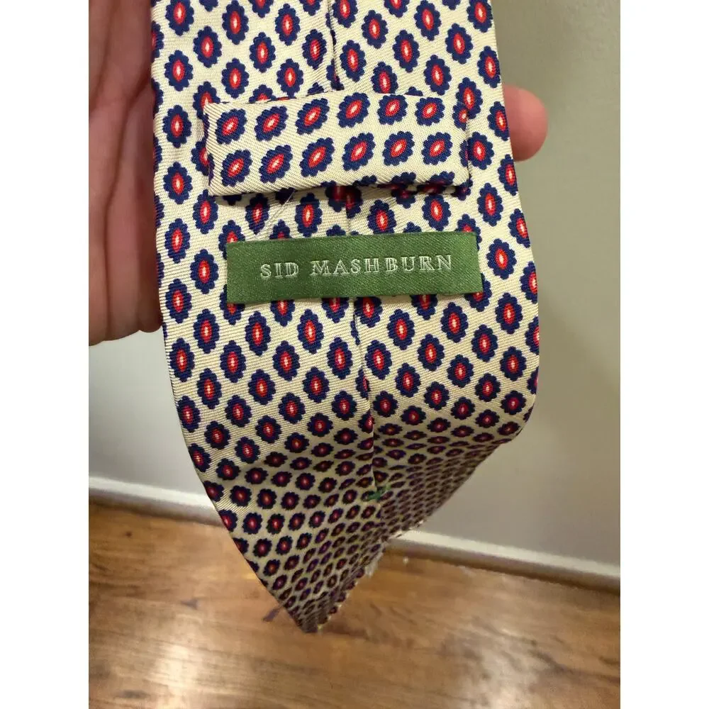 Sid Mashburn Foulard Silk Tie | Cream, Navy & Red 🌟